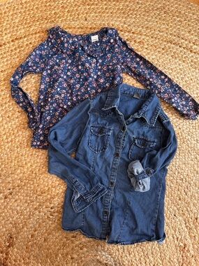 Zara Denim Shirt + Carter’s Floral Ruffle Top Girls Size 5 Bundle